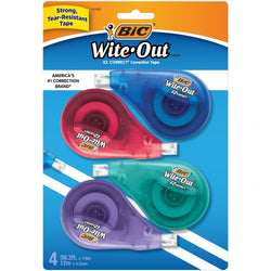 BIC Wite-Out Brand EZ Correct Correction Tape, White Tape, Applies Dry For Instant Fixes, Colorful Dispensers, 4 Count