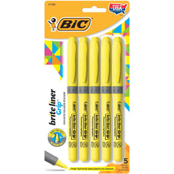 BIC Brite Liner Grip Highlighter Pocket Chisel Tip 5-Pack Blister Yellow