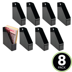 mDesign Plastic Slim Vertical File Folder Bin Storage Organizer with Handle - Hold Notebooks, Binders, Envelopes, Magazines - Container for Home Office, Work Desktops, Ligne Collection, 8 Pack - Black