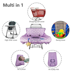 Shopping Cart Cover for Baby boy Girl, Multi-in-1 Cart Covers for Babies, Infant High Chair Cover, Machine Washable, X-Large Grocery cart seat Cushion Cover, Purple dot
