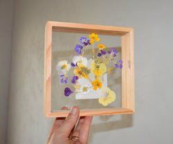 French herbarium – Pressed flower art – Cadre herbarium – Viola – Field flowers – Square – Home Decor – Gift for grandma