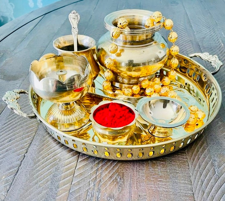 Pure Brass Pooja Thali, Pooja Thali Set, Housewarming Essential