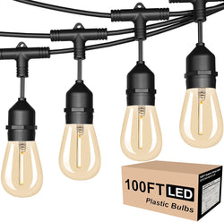 Outdoor String Lights LED 100FT Commercial Grade Heavy Duty Light String Lights