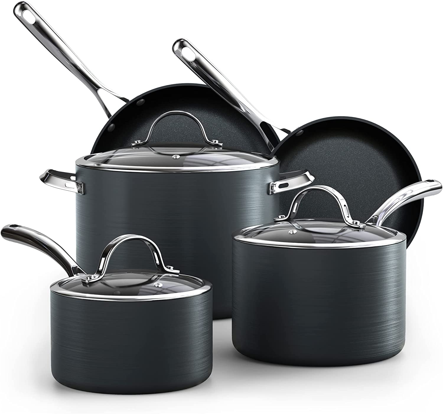 Cooks Standard Nonstick Hard Anodized Cookware Set, 8 Piece, Black