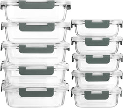 [10-Pack]Glass Meal Prep Containers with Lids-MCIRCO Glass Food Storage Containers with Lifetime Lasting Snap Locking Lids, Airtight Lunch Containers, Microwave, Oven, Freezer and Dishwasher