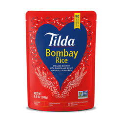 Tilda Ready to Heat Bombay Basmati Rice, Convenient Microwaveable Rice, 8.5 Ounce Pouch, Pack of 6,White