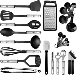 Kitchen Utensils Set 24 Nylon and Stainless Steel Cooking Utensil Set, Non-Stick and Heat Resistant Cooking Utensils Set, Kitchen Tools, Useful Pots and Pans Accessories and Kitchen Gadgets (Black)