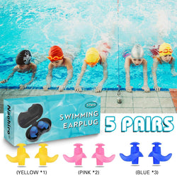 Naohiro Swimming Earplugs, 5-Pairs Pack Waterproof Reusable Silicone Swimming Ear Plugs