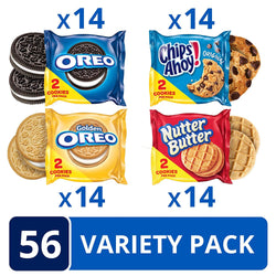 OREO Original, OREO Golden, CHIPS AHOY! & Nutter Butter Cookie Snacks Variety Pack, School Lunch Box Snacks, 56 Snack Packs (2 Cookies Per Pack)