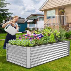 6x3x2ft Galvanized Metal Raised Garden Bed for Vegetables, Outdoor Garden Raised Planter Box