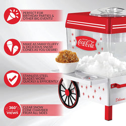 Nostalgia SCM550COKE Coca-Cola Countertop Snow Cone Maker Makes 20 Icy Treats, Includes 2 Reusable Plastic Cups & Ice Scoop – White/Red