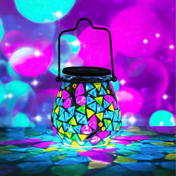 Mosaic Solar Light Outdoor Hanging Lantern - Butterfly Theme