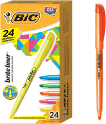 BIC Brite Liner Highlighter, Chisel Tip, Assorted Colors, 24-Count, Chisel Tip for Broad Highlighting or Fine Underlining