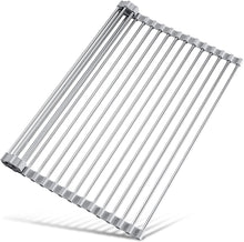 17.7" x 15.5" Large Dish Drying Rack, Attom Tech Home Roll Up Dish Racks Multipurpose Foldable Stainless Steel Over Sink Kitchen Drainer Rack for Cups Fruits Vegetables