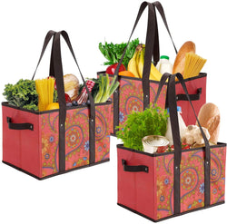 Foraineam Reusable Grocery Bags Durable Heavy Duty Grocery Totes Bag Collapsible Grocery Shopping Box Bags with Reinforced Bottom, Pack of 3