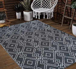 Outdoor Camping Rugs Plastic Straw Rug Reversible Mats RV Rugs Carpet for Outside Patio, Beach, Deck, Pool, Balcony (4' x 6 ', Grey & White)