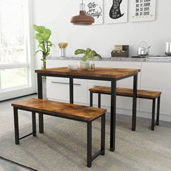 AWQM Dining Room Table Set, Kitchen Table Set with 2 Benches, Ideal for Home, Kitchen and Dining Room, Breakfast Table of 47.2x28.7x29.5 inches, Benches of 41.3x11.8x17.7 inches, Rustic Brown
