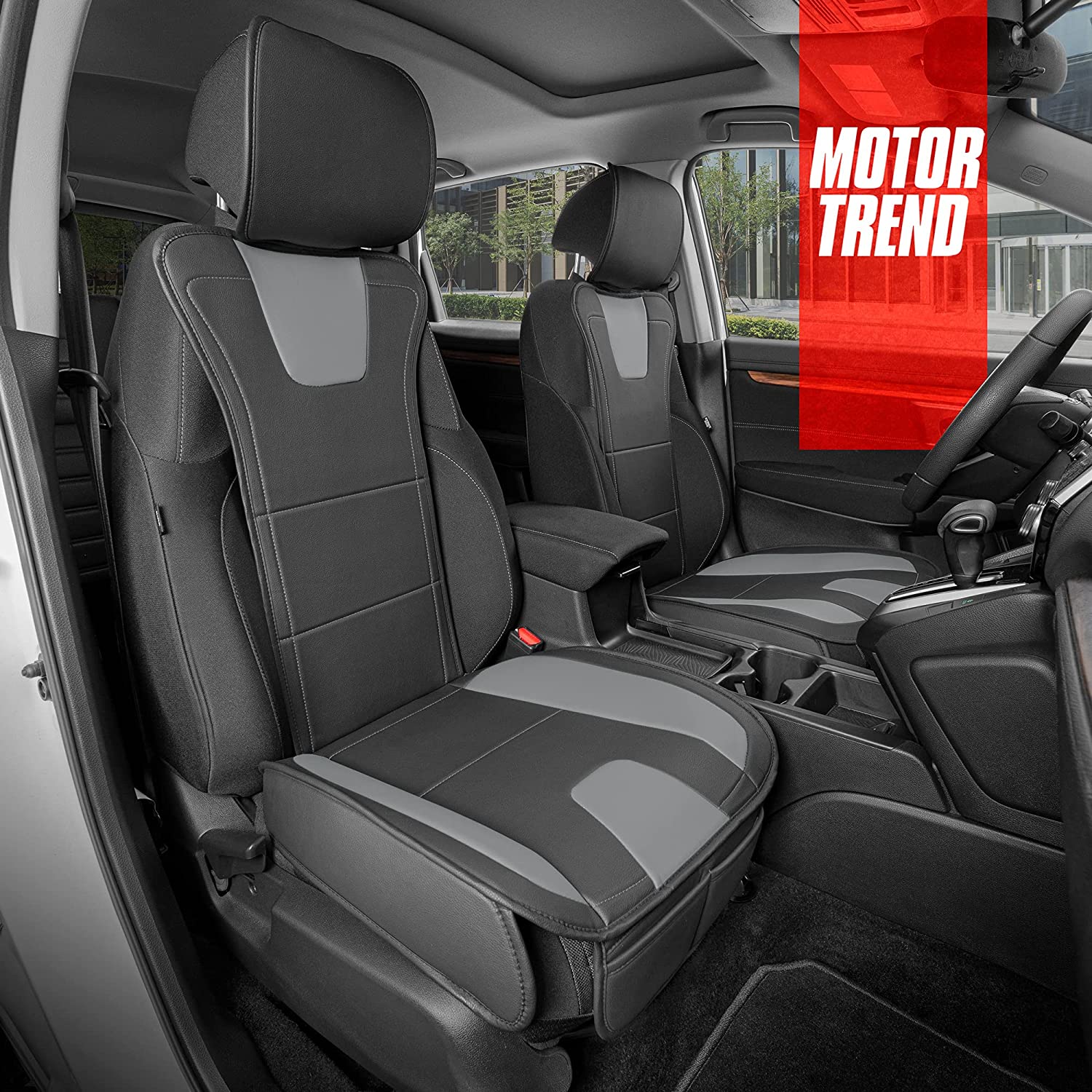 Motor Trend DuraLuxe Faux Gray Leather Car Seat Covers, 2 Piece Set