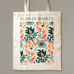 Montreal Canada Flower Market Tote Bag, Flower Print Bag, Florist Bag