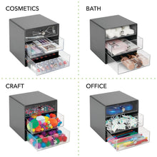 mDesign Plastic Office Supply 3 Drawer Storage Organizer Cube - Dark Gray/Clear