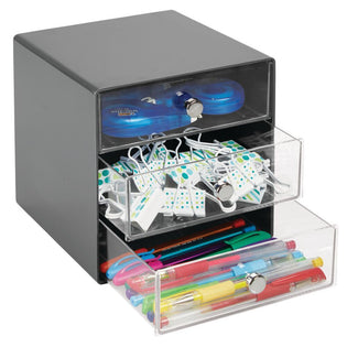 mDesign Plastic Office Supply 3 Drawer Storage Organizer Cube - Dark Gray/Clear
