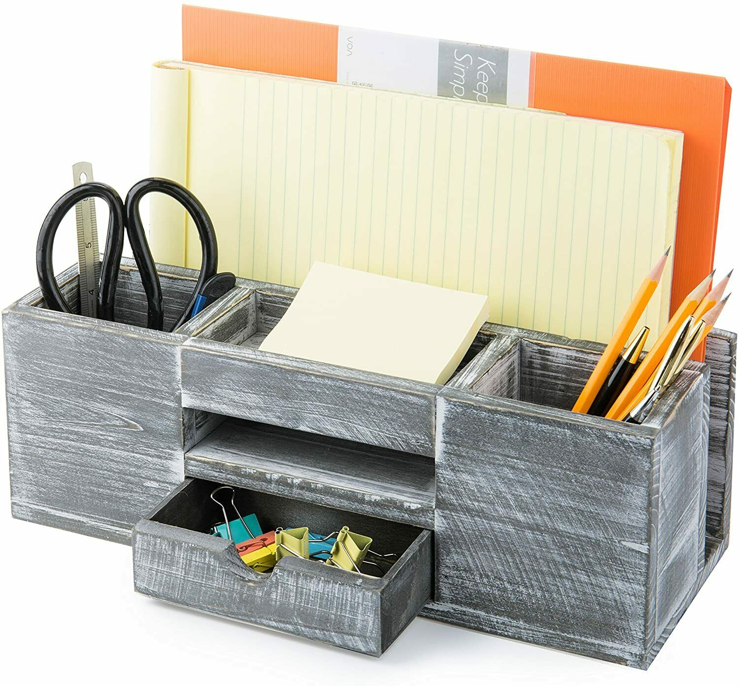 3 Compartment Gray Wood Office File Holder, Document Organizer with Ch –  MyGift