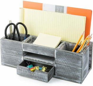 MyGift Rustic Gray Wood 6 Slot Desktop Document and Office Supplies Organizer