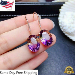 Oval Amethyst Silver Plated Ear Hook Drop Dangle Earrings Jewelry Lab-Created